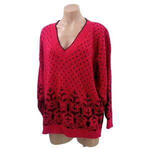 Vintage 80s Classic Essentials Pink Black Sweater Size 20 W Plus V Neck Bird Eye
